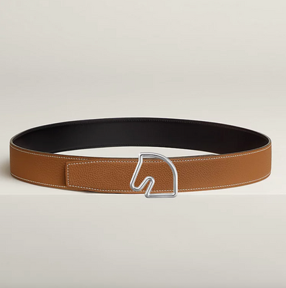 Fibbia da cintura Tête de Cheval & Pelle reversibile per cintura 38 mm Nero/Oro Uomo