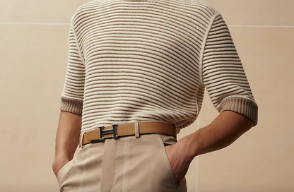 Fibbia da cintura H & Pelle reversibile per cintura 32 mm Nero/Oro Uomo