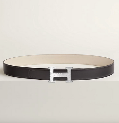 Fibbia da cintura H Martelée & Pelle reversibile per cintura 32 mm Grafite / Gesso Uomo