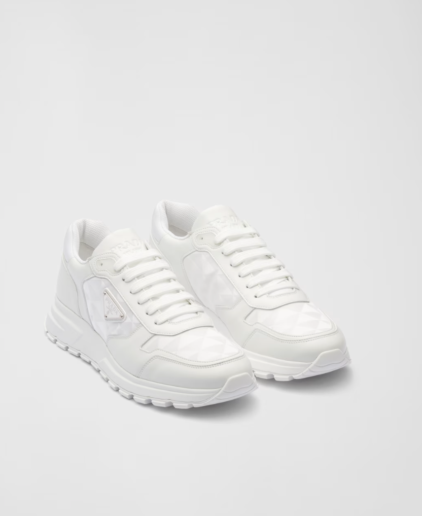Sneakers alte in pelle e Re-Nylon Bianco