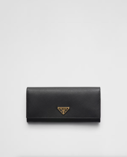 Portafoglio grande in Saffiano nero con logo triangolare