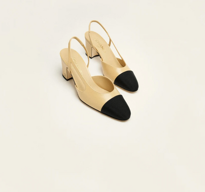 Grosgrain slingback sandals in beige and black