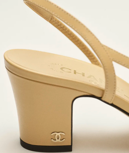 Grosgrain slingback sandals in beige and black