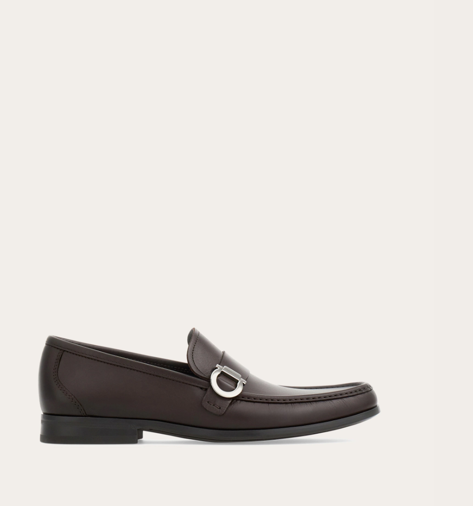 Espresso calfskin Gancini ornament loafer