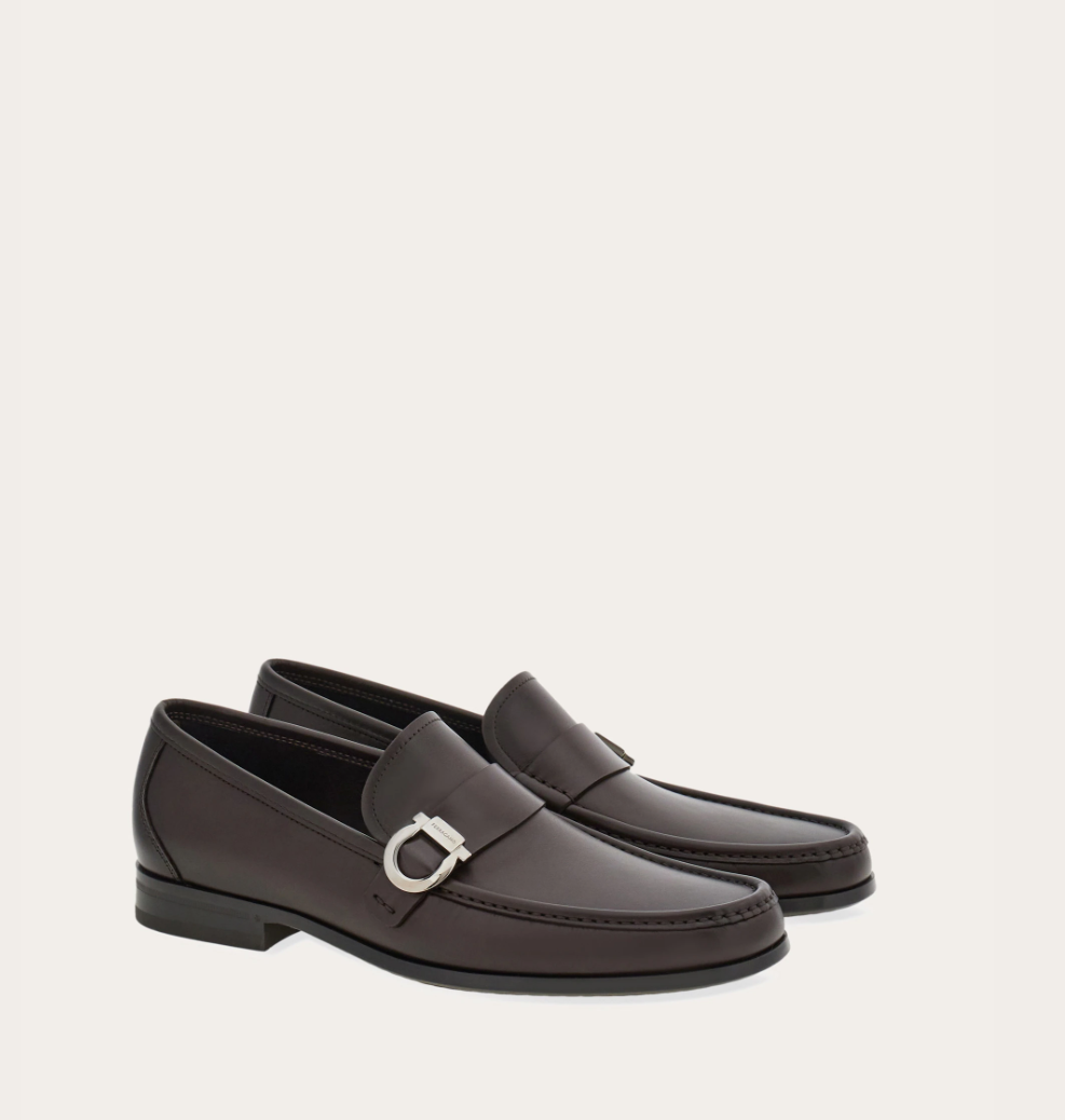 Espresso calfskin Gancini ornament loafer