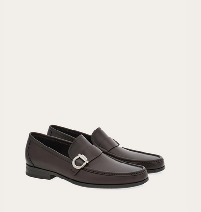 Espresso calfskin Gancini ornament loafer