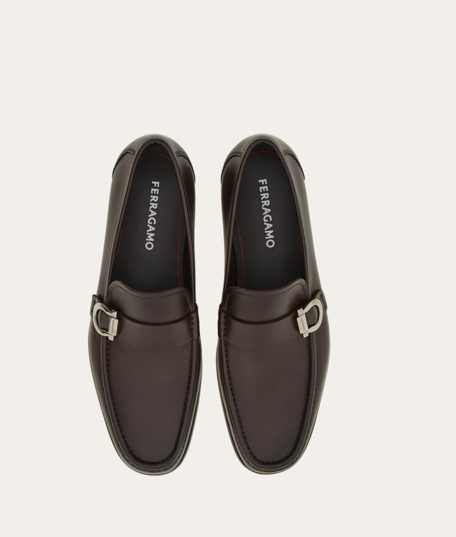 Espresso calfskin Gancini ornament loafer
