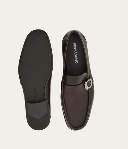 Espresso calfskin Gancini ornament loafer
