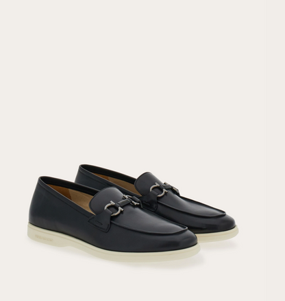 Informal moccasin with Gancini ornament in soft black calfskin