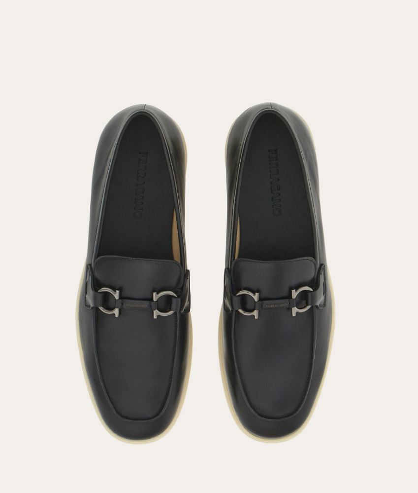 Informal moccasin with Gancini ornament in soft black calfskin