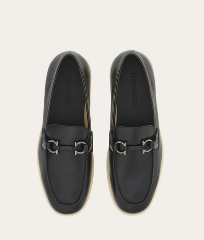 Informal moccasin with Gancini ornament in soft black calfskin