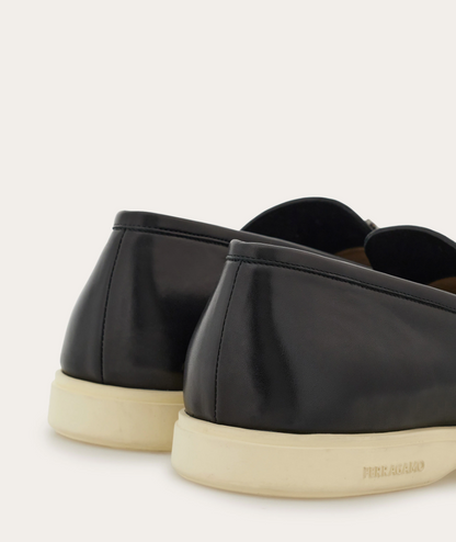 Informal moccasin with Gancini ornament in soft black calfskin