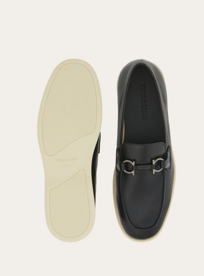Informal moccasin with Gancini ornament in soft black calfskin
