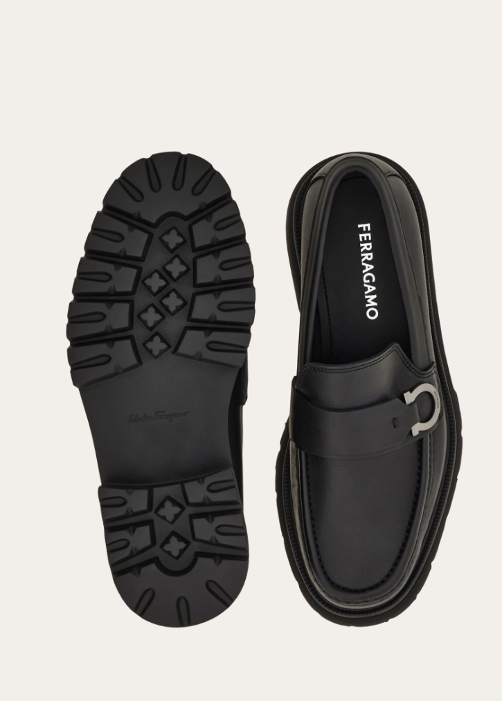 Black calfskin loafer with Gancini ornament