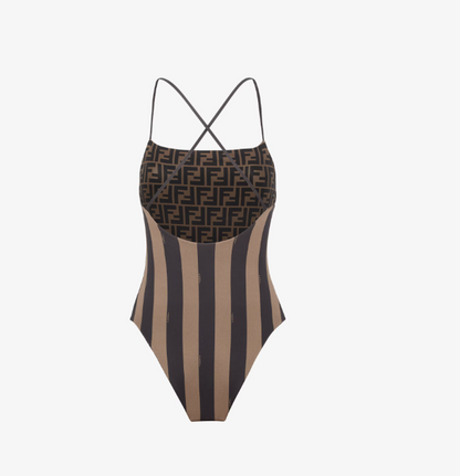 Costume intero reversibile in Lycra marrone