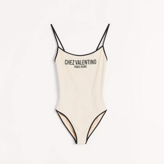 Costume Intero "Chez VLTN" In Lycra Piquet Avorio