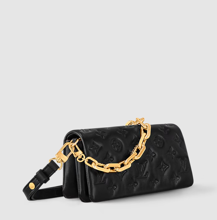 Pochette Coussin in Pelle di agnello con motivo Monogram Nero