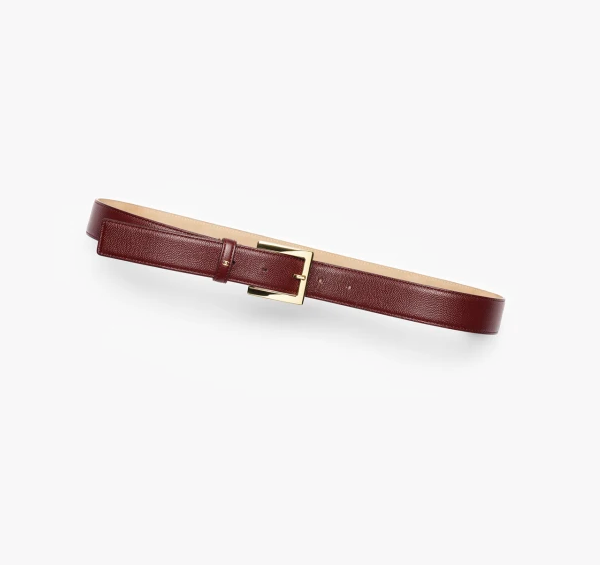 Cintura in pelle di vitello in metallo bordeaux e oro