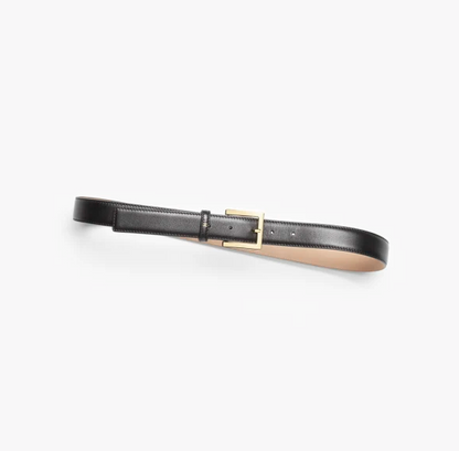 Cintura in pelle di vitello in metallo nero e oro