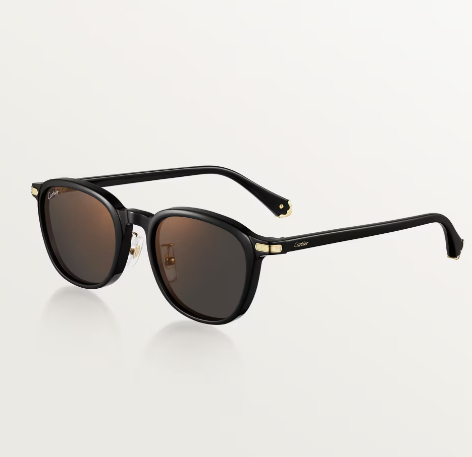Occhiali da sole rotonda Première de CT acetato nero e finitura oro liscia con lenti grigie con effetto specchio dorato