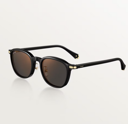 Occhiali da sole rotonda Première de CT acetato nero e finitura oro liscia con lenti grigie con effetto specchio dorato