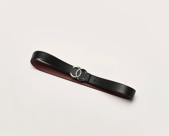 Calfskin and metal belt in Black, Burgundy, and Silver