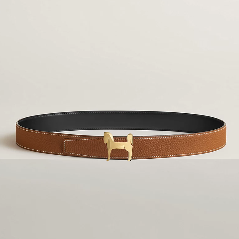 Panache &amp; Leather Reversible Belt Buckle 32mm Black/Gold Men's