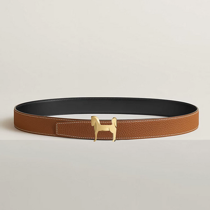 Panache &amp; Leather Reversible Belt Buckle 32mm Black/Gold Men's